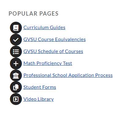 popular pages module example on gvsu.edu